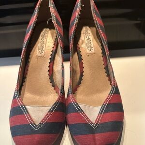 Naughty Monkey Red and Blue Striped Heels